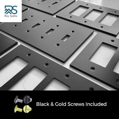 Rio Salto Matte Black Rocker Light Switch Cover – Black Wall Plates Outlet Covers Forge Collection Heavy-Gauge Metal Midsize 16-Pack 5.00" X 3.13"