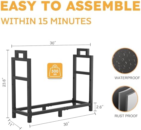 30 inch firewood rack outdoor indoor with handle, close-up detail