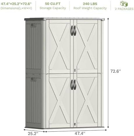 patiowell 50 cu.ft resin horizontal outdoor storage shed, front angle view