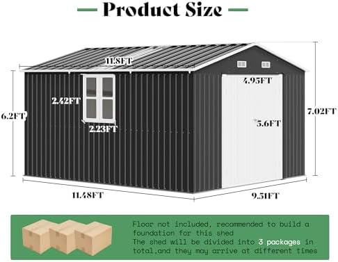 amerlife 10x12x7 ft outdoor storage shed with 2 shown in use