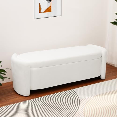 storage bench,storage bench with cushion,white 48.8", front angle view