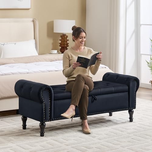 storage bench for bedroom, 51" upholstered end of showing dimensions