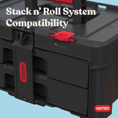 keter stack-n-roll two drawer tool box for small showing dimensions
