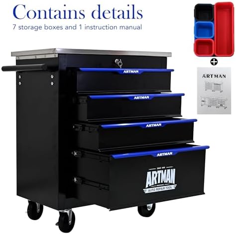 4-drawer heavy-duty rolling steel tool cart with handle&wheels on a desk or shelf