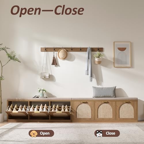 rattan narrow entryway bench with shoe storage, 3, package contents