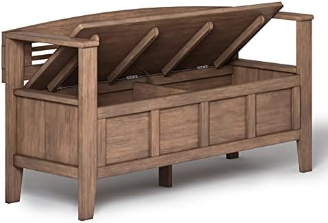 simplihome adams 48" wide solid wood storage bench, side view