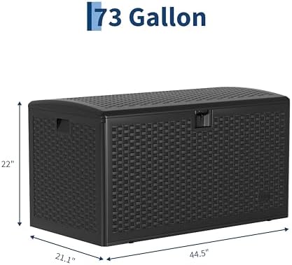 garvee 73 gallon waterproof large resin deck box shown in use