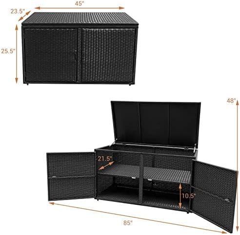 giantex rattan deck box outdoor&indoor 88 gallon wicker, view 9