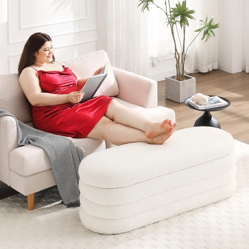 busaurus storage ottoman bench 49.2 inch upholstered fabric, front angle view