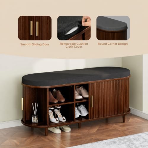 entryway bench with storage: 43.31" wooden bedroom shoe on a desk or shelf