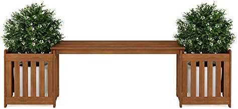 furinno tioman outdoor planter box set with bench, side view