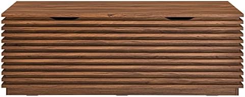 modway render 47" wood grain storage bench in, side view