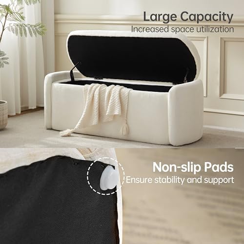 vknow storage bench, upholstered storage ottoman bench with showing dimensions