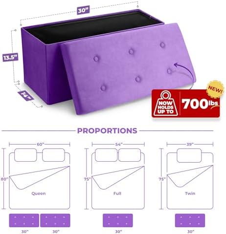 sorbus collapsible storage ottoman bench (purple, medium (15”, close-up detail