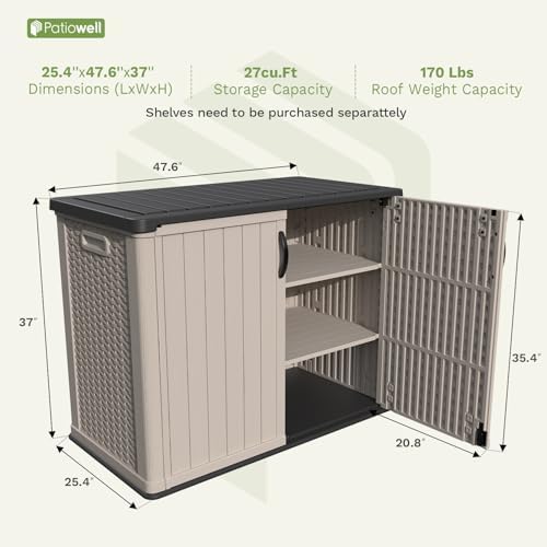 patiowell 26 cu.ft resin outdoor storage cabinet, beige on a desk or shelf