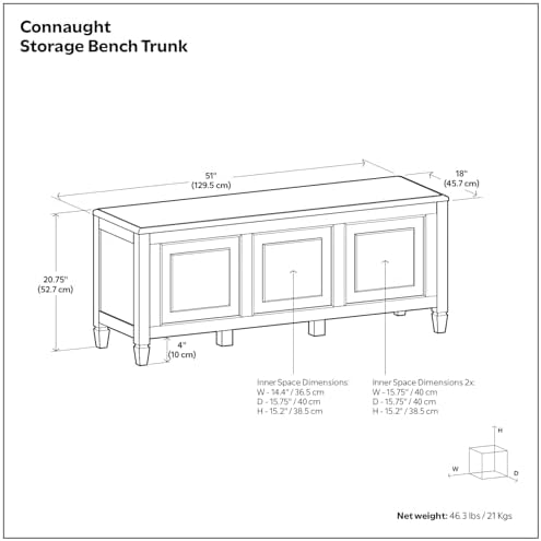 simplihome connaught 51" wide solid wood trunk bench, close-up detail