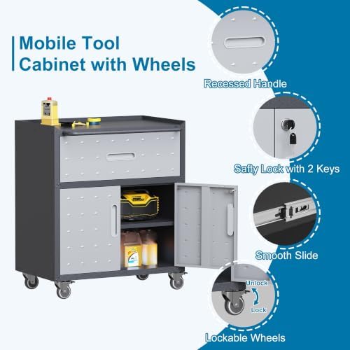 6-piece garage storage cabinets system heavy duty workshop, side view