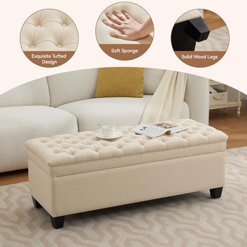 wututuee 50" fabric storage ottoman bench, upholstered rectangle, side view