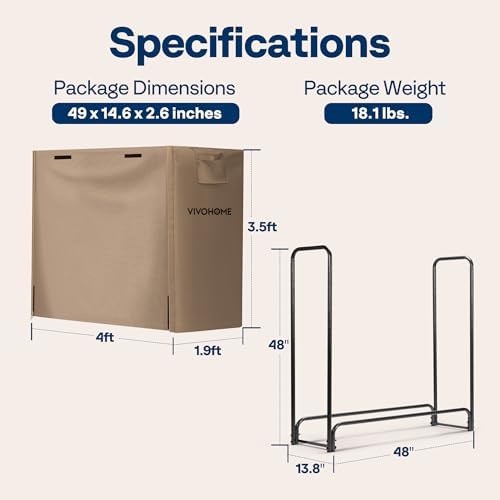 vivohome 4 ft heavy duty firewood rack outdoor on a desk or shelf