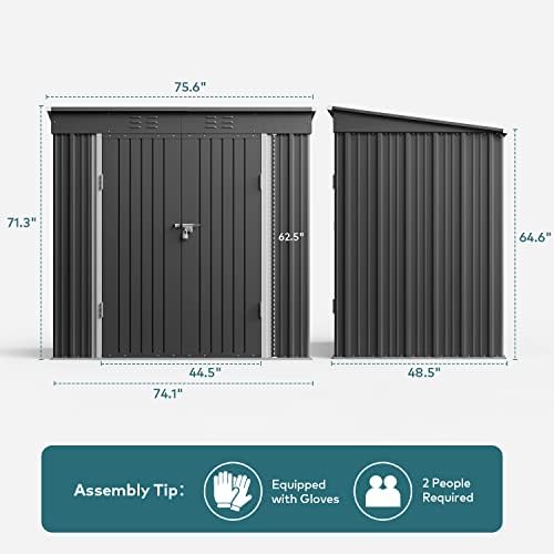 gizoon 6x4 ft outdoor shed, metal garden shed, front angle view