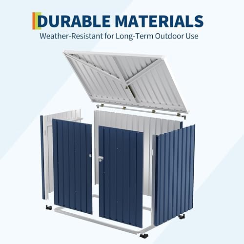 outdoor trash can storage box with lock latch showing dimensions
