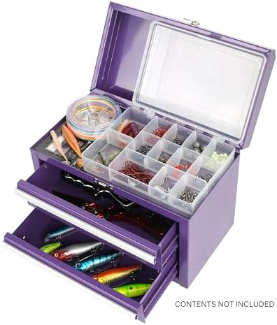 viper tool storage 11-inch 2-drawer portable toolbox, purple on a desk or shelf