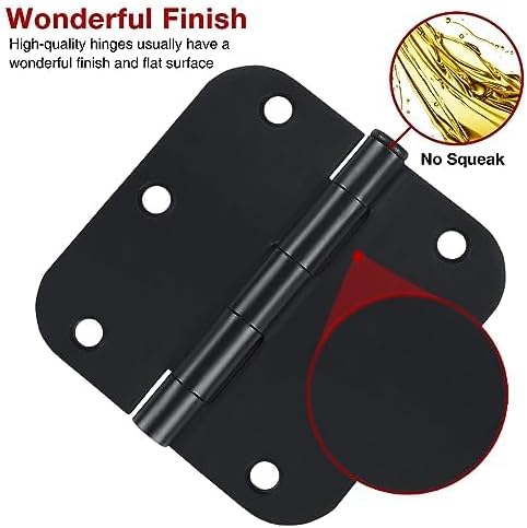 Rounded Door Hinges 3-1/2" x 3.5 Inch, 5/8 Radius, Matte Black 3 ½" 36 Pack No - Image 2
