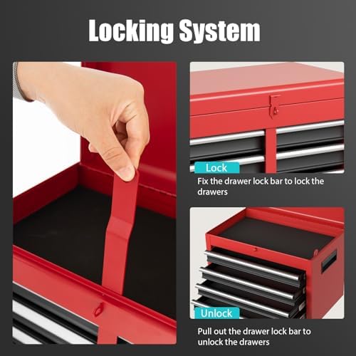 rolling tool chest, 5-drawer tool storage cabinet with on a desk or shelf