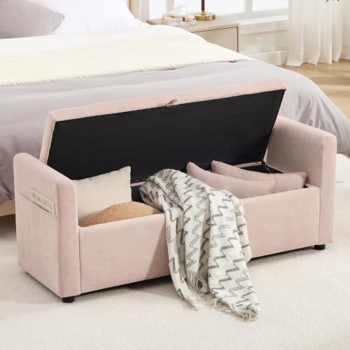 51" end of bed storage bench, upholstered chenille, front angle view