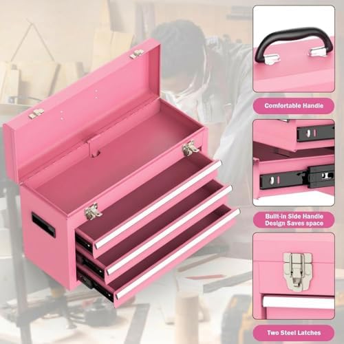 portable metal tool box, 3 drawer steel tool, package contents