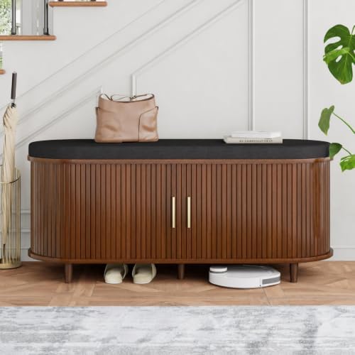 entryway bench with storage: 43.31" wooden bedroom shoe showing dimensions