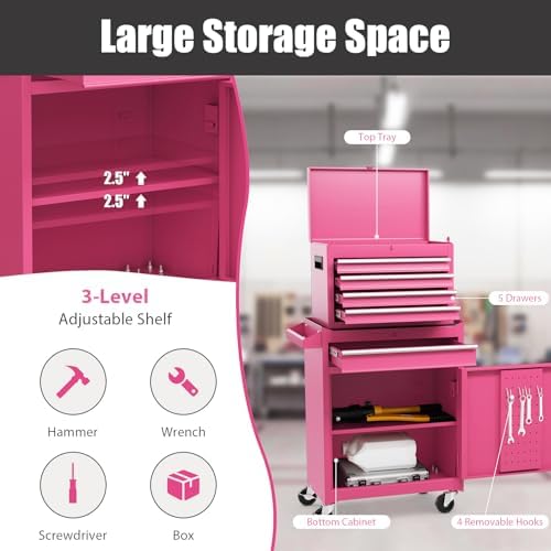 dreamade 5-drawer tool chest combo, rolling tool cabinet showing dimensions