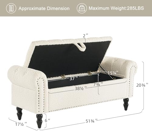 furniliving modern storage ottoman bench, sherpa ottoman end, close-up detail