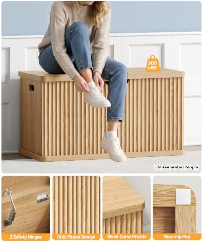 akxomel 29.5" fluted storage chest wooden storage trunk showing dimensions