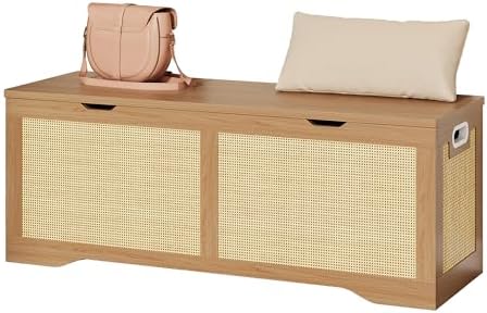 likimio 47.2" rattan storage ottoman bench chest, rustic, view 9