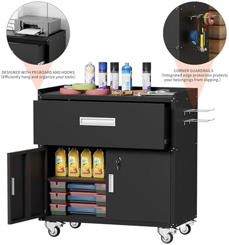 washsemba metal garage storage cabinet with wheels,lockable rolling showing dimensions