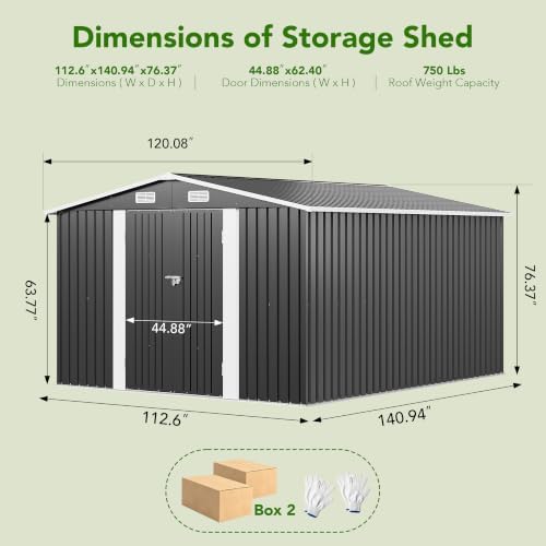 mxv 12 x 10ft outdoor storage shed, metal shown in use