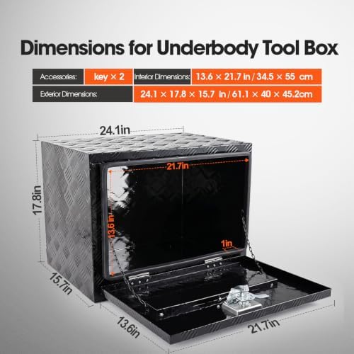 24 inch aluminum underbody truck toolbox with lock shown in use