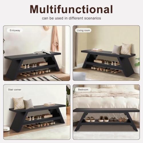 2-tier shoe storage bench, 55" large solid wood on a desk or shelf