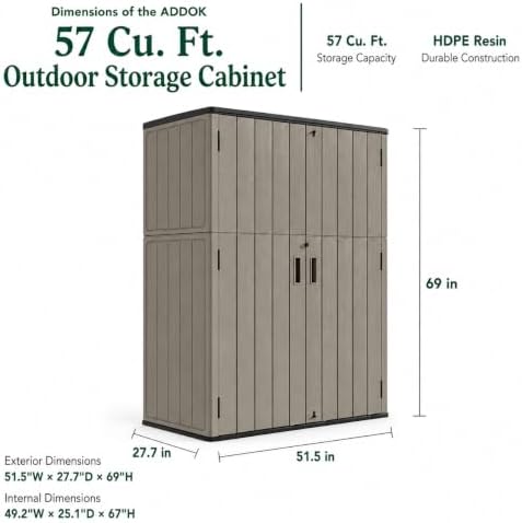 addok 57 cu.ft outdoor storage shed,resin storage cabinet, close-up detail