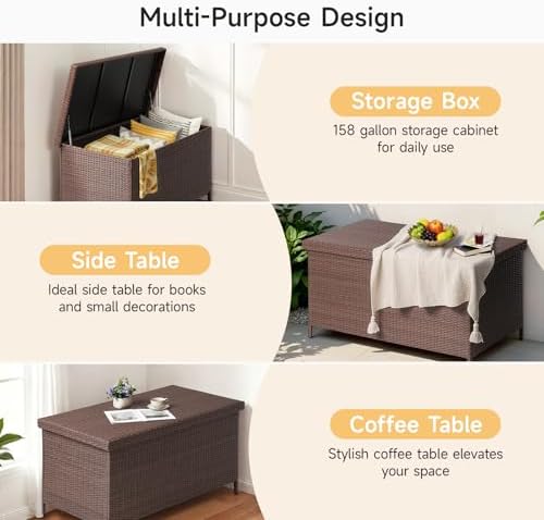 onbrill 158 gallon xl wicker deck box, outdoor on a desk or shelf