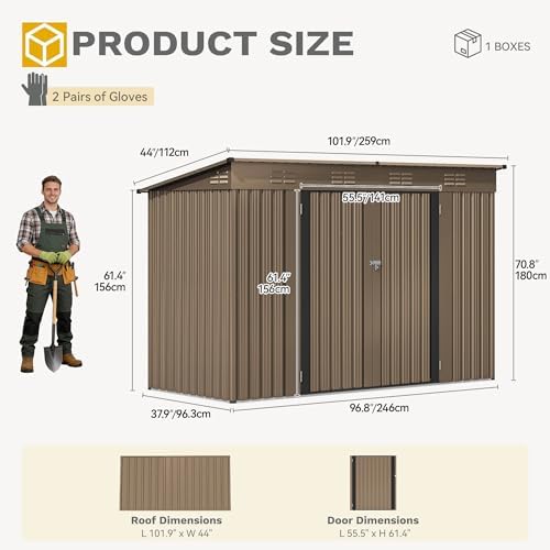dwvo 9x4ft large outdoor storage shed with lockable, front angle view
