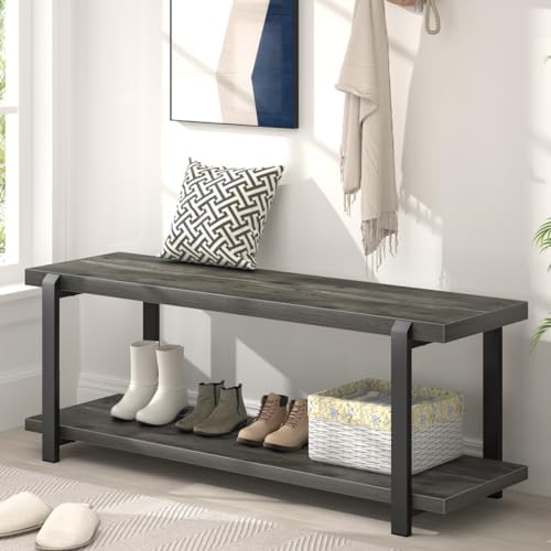 excefur industrial entryway bench with storage, rustic wood, close-up detail