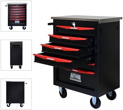 ryh 6 drawers rolling tool chest (black, 6-drawers, front angle view
