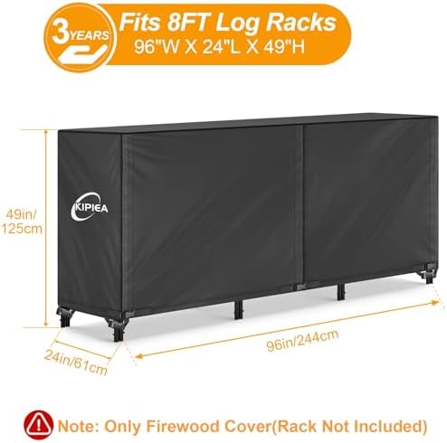 kipiea 8ft waterproof firewood storage log rack cover shown in use