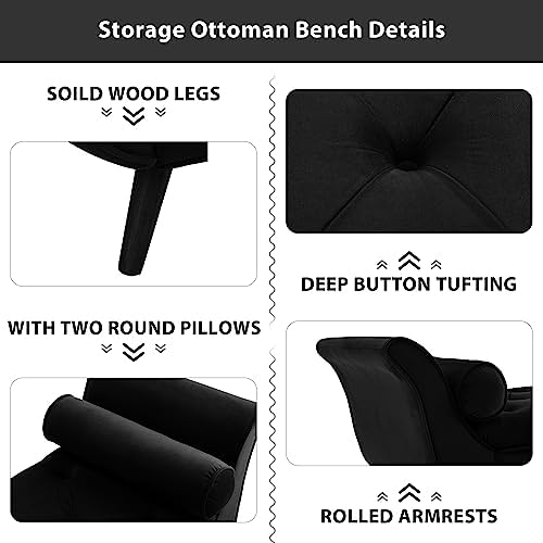 velvet storage bench 65" tufted end of bed showing dimensions