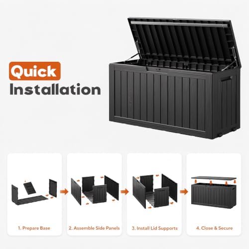91 gal deck box,waterproof resin outdoor storage gas, package contents