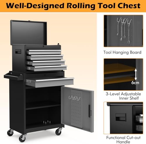 tangzon lockable tool cabinet, rolling tool chest combo, front angle view