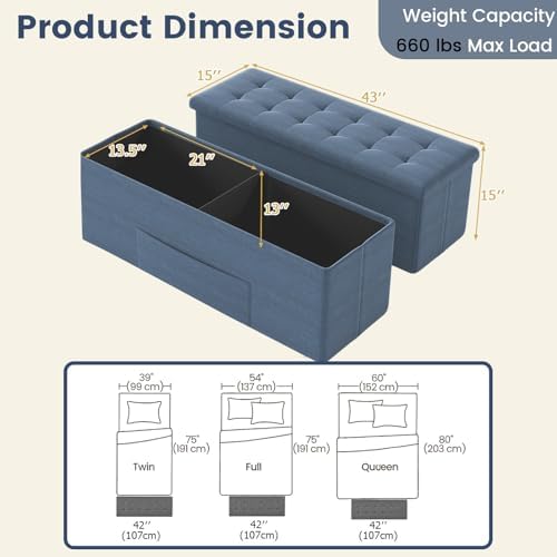 giantex storage ottoman bench, 43" l folding foot, close-up detail
