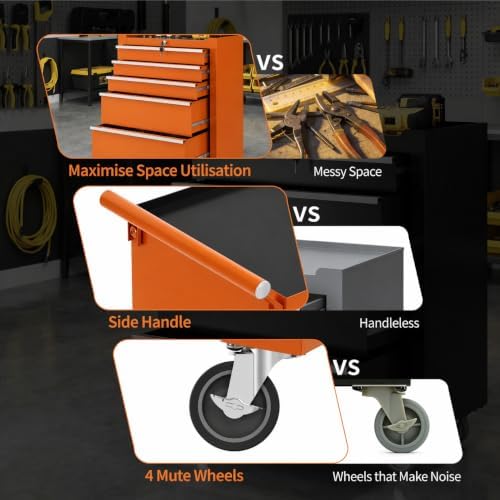 garvee rolling tool chest, 5 drawers tool storage showing dimensions